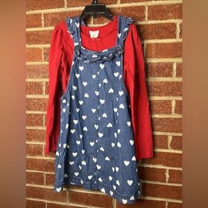 Max Studio Girls Jumper Dress Set Chambray Hearts Red 6
